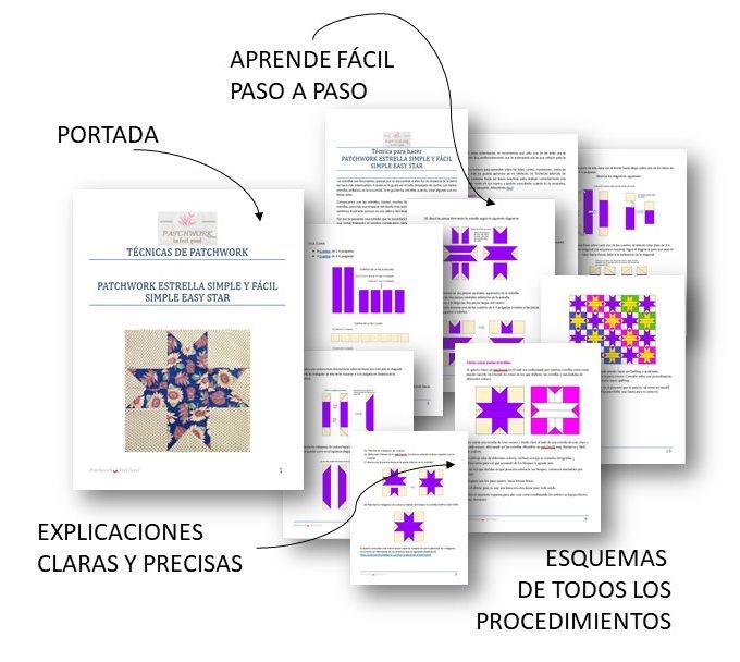 Foto del contenido del producto imprimible para hacer una estrella de Patchwork