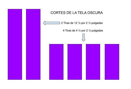 Esquema de los cortes de tela para hacer el patchwork de una estrella simle y sencilla.