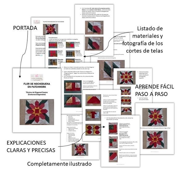 Tutorial De patchwork Flor de nochebuena