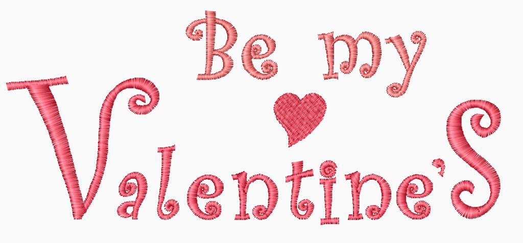 Bordado con un corazón pequeño en el centro y la frase: Be my Valentine's 