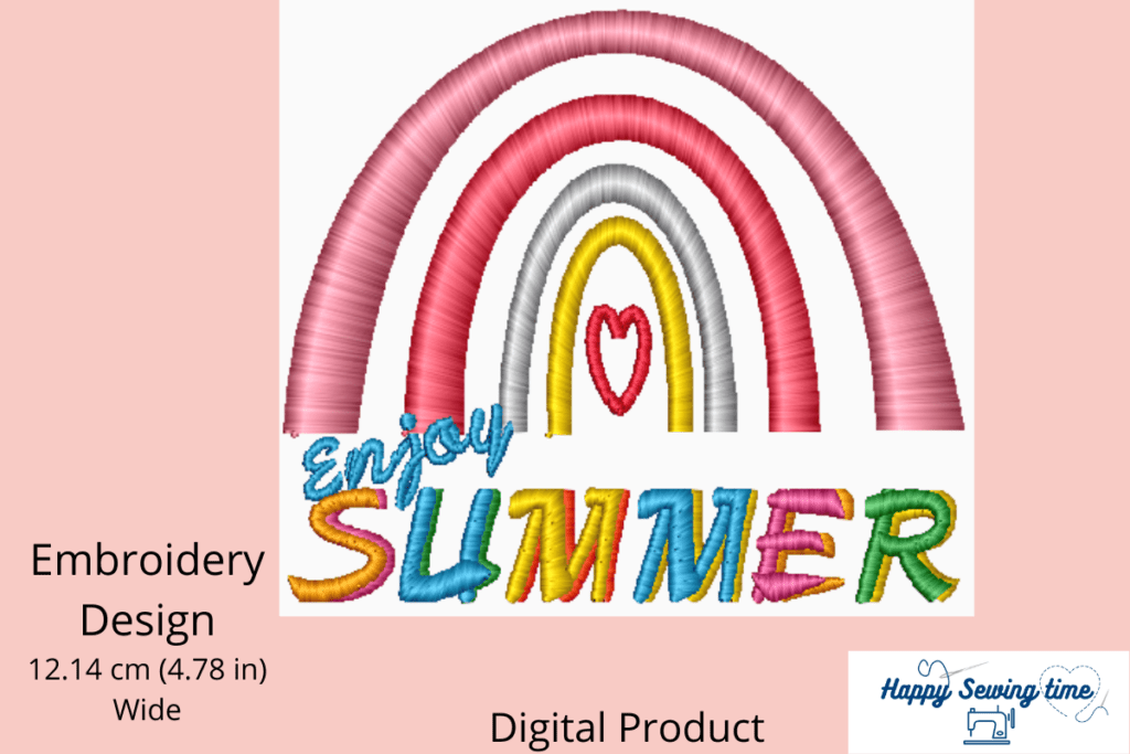 Bordado Enjoy Summer con un arcoiris Boho y colores alegres